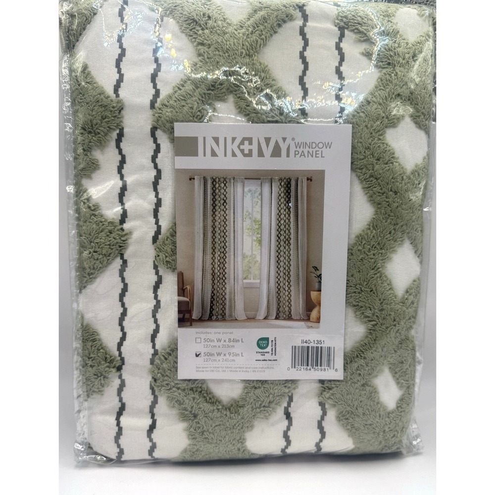 INK+IVY Imani 100% Cotton Single Panel Curtain 50"W x 95"L (Pack of 1) Green